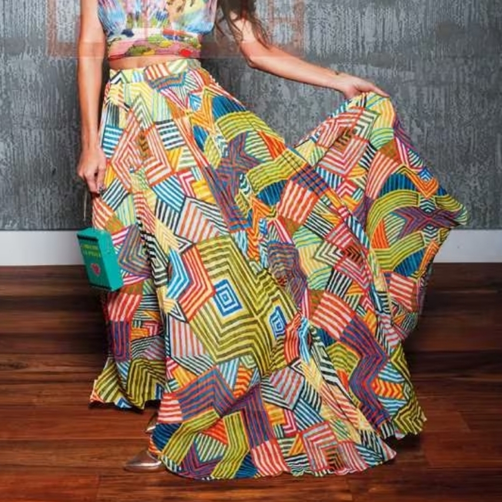 Alice + Olivia Bright Multicolor Geometric Maxi Skirt